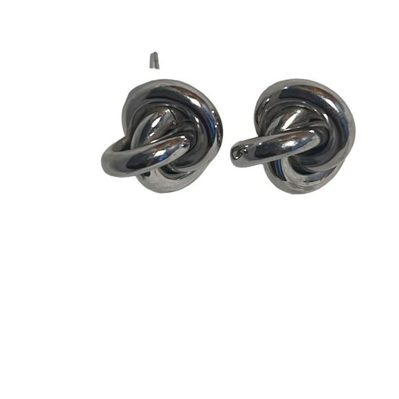 Vintage Knot Puffed Polished Swirl Silver Tone Post Back Stud Earrings - Picture 3 of 5